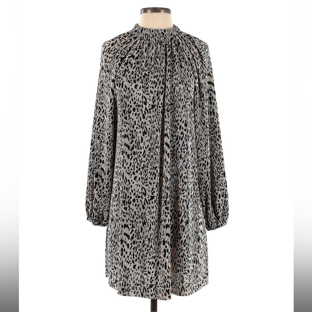 NWT ASOS Long Sleeve Animal Print Pleated Mini Shift Dress Size 4